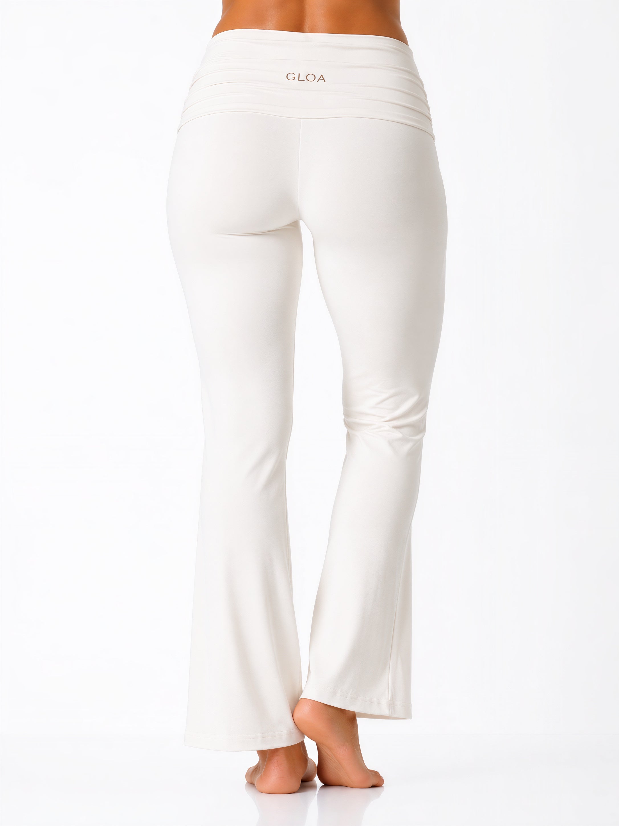 White pants with 'GLOA' branding on a white background