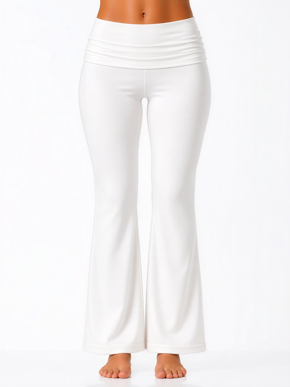 White wide-leg pants worn by a person on a white background