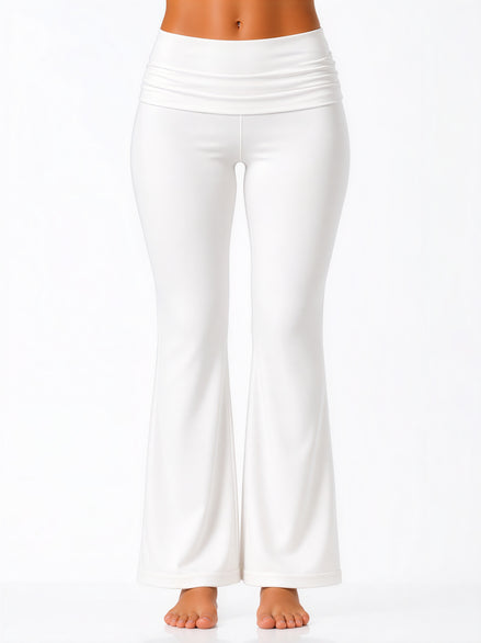 White wide-leg pants worn by a person on a white background