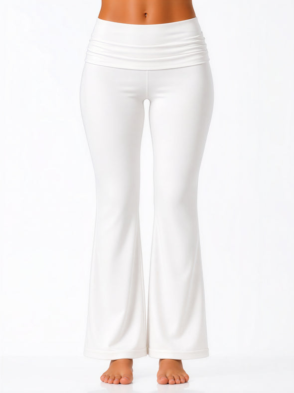 White wide-leg pants worn by a person on a white background